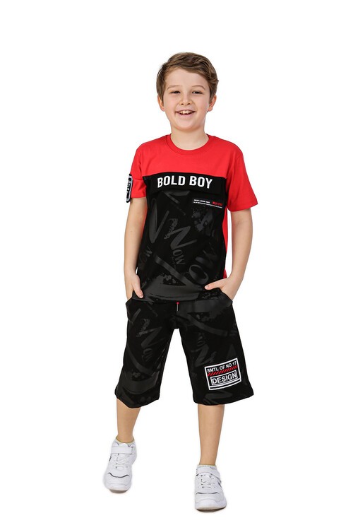 Erkek Çocuk Bold Boy Yazı Baskılı Şortlu Takım 14071