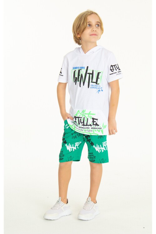 Erkek Çocuk Cepli Kapüşonlu Şortlu Takım 4-14 Yaş 14009