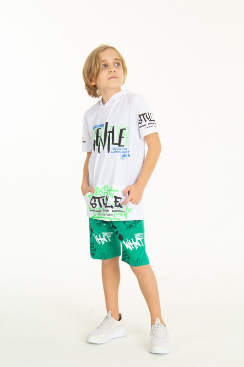 Erkek Çocuk Cepli Kapüşonlu Şortlu Takım 4-14 Yaş 14009