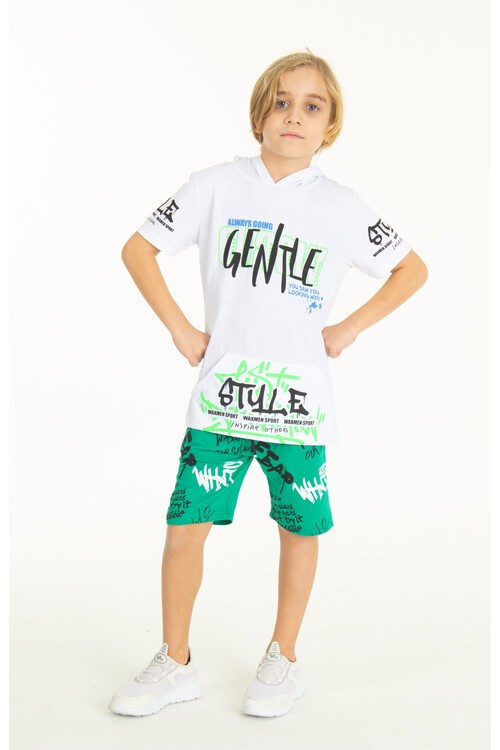 Erkek Çocuk Cepli Kapüşonlu Şortlu Takım 4-14 Yaş 14009