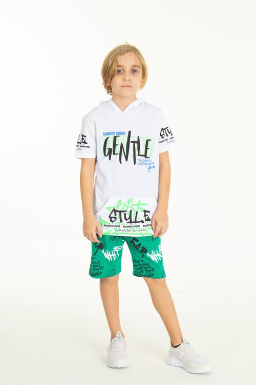 Erkek Çocuk Cepli Kapüşonlu Şortlu Takım 4-14 Yaş 14009