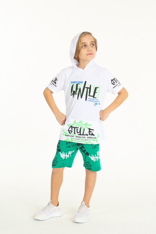 Erkek Çocuk Cepli Kapüşonlu Şortlu Takım 4-14 Yaş 14009