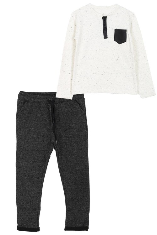 Erkek Çocuk Deri Cep Detaylı 2 li Takım 14111