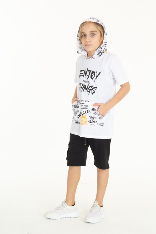 Erkek Çocuk Enjoy Baskılı Kapşonlu Şortlu Takım 14048