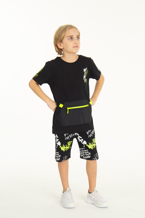 Erkek Çocuk Fermuarlı Kanguru Cepli Şortlu Takım 14097