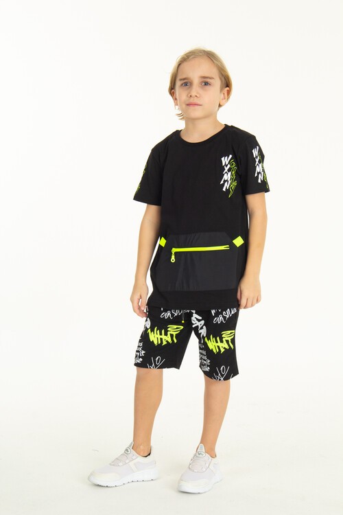 Erkek Çocuk Fermuarlı Kanguru Cepli Şortlu Takım 14097