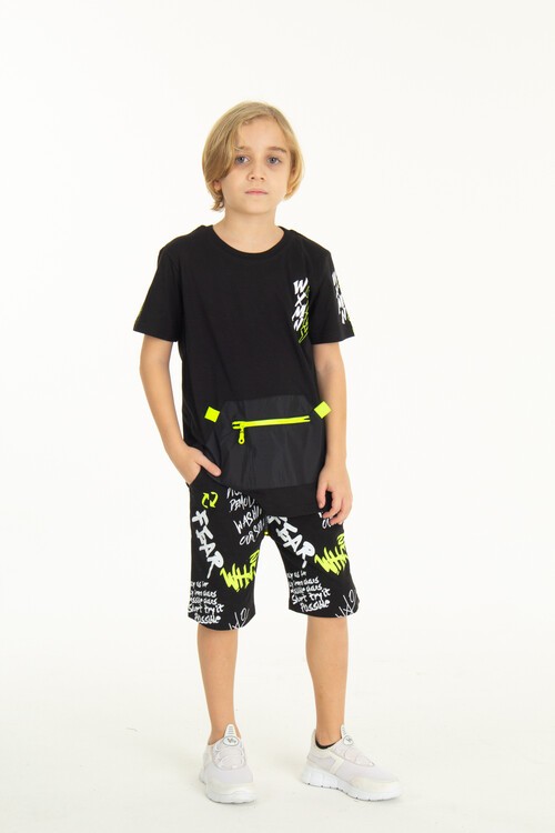 Erkek Çocuk Fermuarlı Kanguru Cepli Şortlu Takım 14097