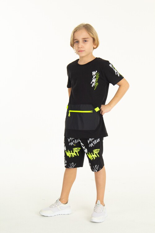 Erkek Çocuk Fermuarlı Kanguru Cepli Şortlu Takım 14097