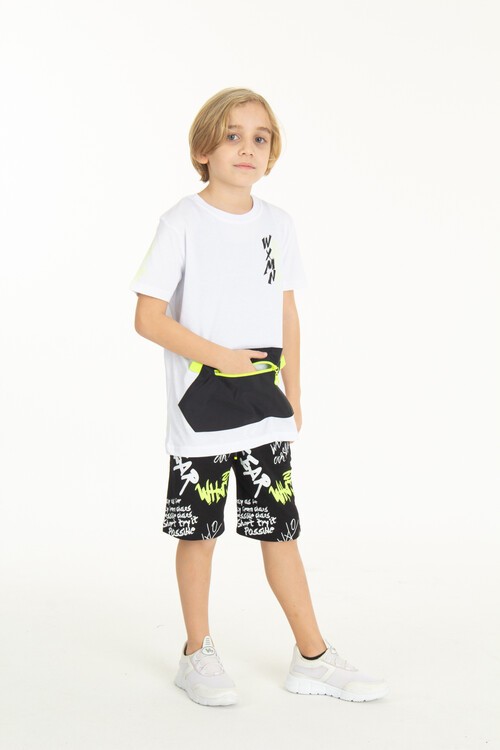 Erkek Çocuk Fermuarlı Kanguru Cepli Şortlu Takım 14097