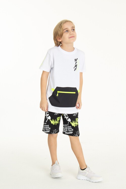 Erkek Çocuk Fermuarlı Kanguru Cepli Şortlu Takım 14097