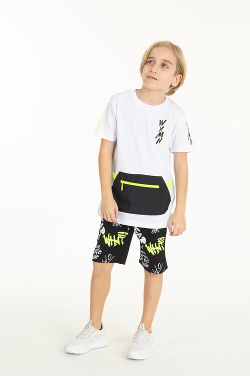 Erkek Çocuk Fermuarlı Kanguru Cepli Şortlu Takım 14097