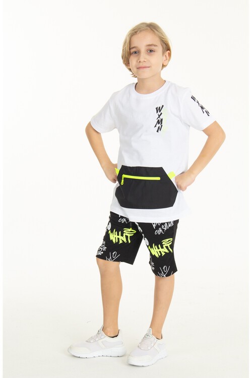 Erkek Çocuk Fermuarlı Kanguru Cepli Şortlu Takım 14097