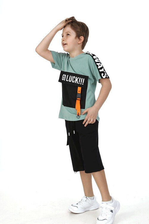Erkek Çocuk Good Luck Yazı Baskılı Şortlu Takım 14103