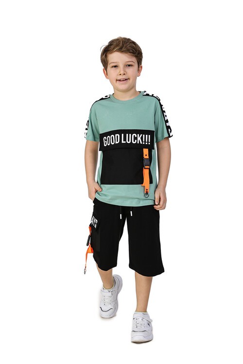 Erkek Çocuk Good Luck Yazı Baskılı Şortlu Takım 14103