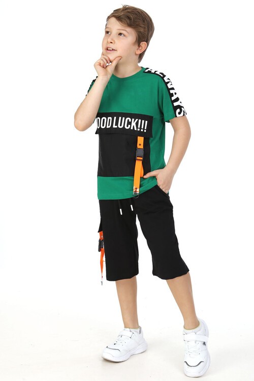 Erkek Çocuk Good Luck Yazı Baskılı Şortlu Takım 14103