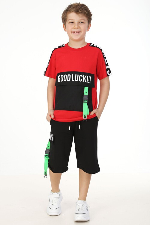 Erkek Çocuk Good Luck Yazı Baskılı Şortlu Takım 14103