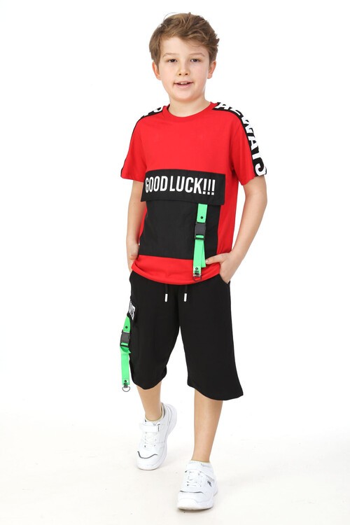 Erkek Çocuk Good Luck Yazı Baskılı Şortlu Takım 14103