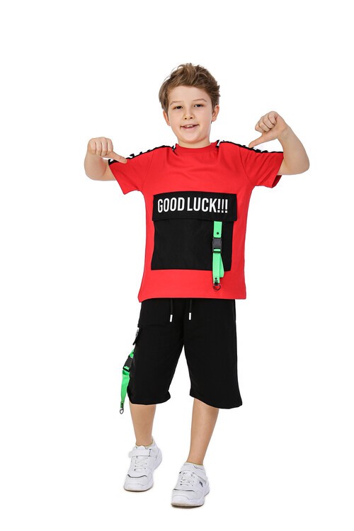 Erkek Çocuk Good Luck Yazı Baskılı Şortlu Takım 14103