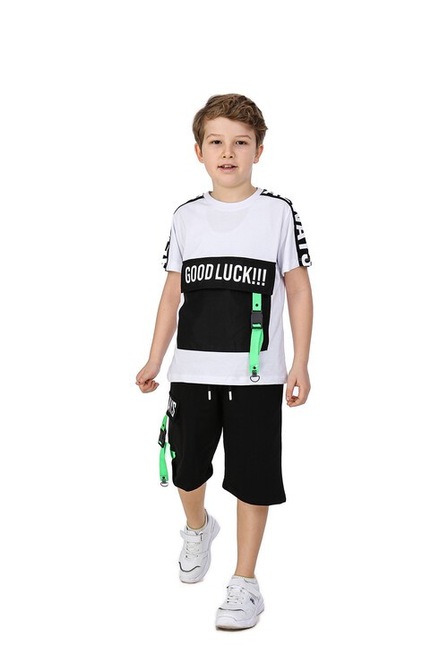 Erkek Çocuk Good Luck Yazı Baskılı Şortlu Takım 14103