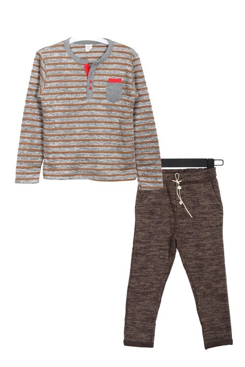 Erkek Çocuk Kahverengi Çizgili Takım 14144