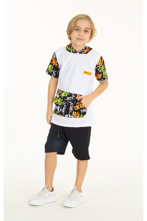 Erkek Çocuk Kanguru Cepli Kapşonlu Şortlu Takım 14003