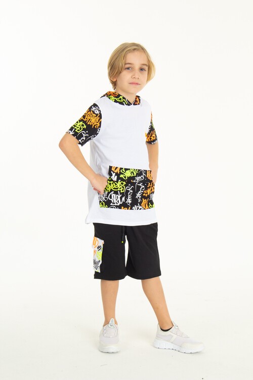 Erkek Çocuk Kanguru Cepli Kapşonlu Şortlu Takım 14003