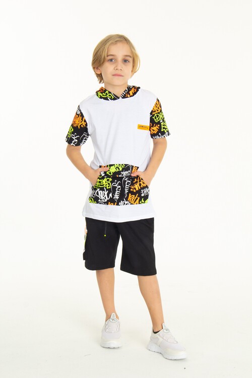 Erkek Çocuk Kanguru Cepli Kapşonlu Şortlu Takım 14003