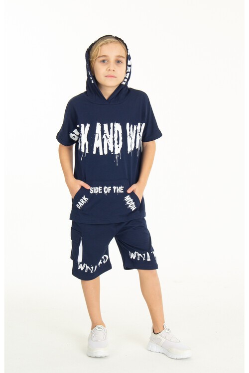 Erkek Çocuk Kanguru Cepli Kapüşonlu Şortlu Takım 14007