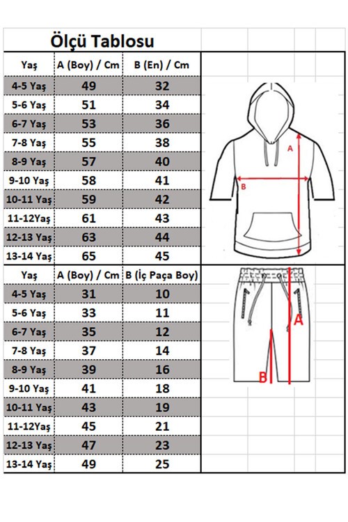 Erkek Çocuk Kanguru Cepli Kapüşonlu Şortlu Takım 14007