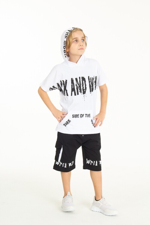 Erkek Çocuk Kanguru Cepli Kapüşonlu Şortlu Takım 14007