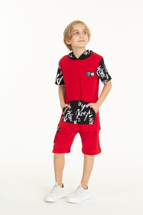 Erkek Çocuk Kanguru Cepli Şortlu Takım 4-14 Yaş 14055