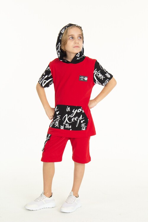 Erkek Çocuk Kanguru Cepli Şortlu Takım 4-14 Yaş 14055