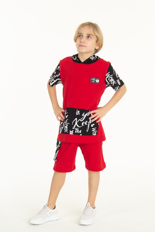 Erkek Çocuk Kanguru Cepli Şortlu Takım 4-14 Yaş 14055