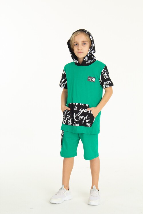 Erkek Çocuk Kanguru Cepli Şortlu Takım 4-14 Yaş 14055