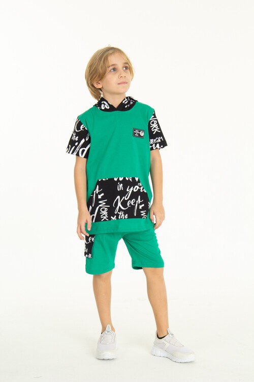 Erkek Çocuk Kanguru Cepli Şortlu Takım 4-14 Yaş 14055