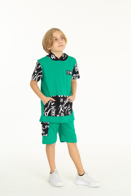 Erkek Çocuk Kanguru Cepli Şortlu Takım 4-14 Yaş 14055