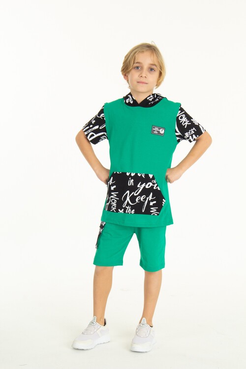 Erkek Çocuk Kanguru Cepli Şortlu Takım 4-14 Yaş 14055