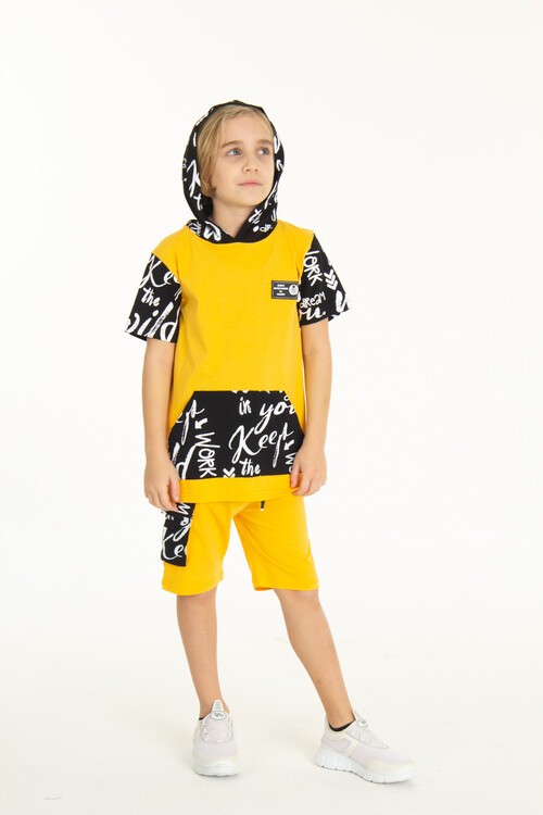 Erkek Çocuk Kanguru Cepli Şortlu Takım 4-14 Yaş 14055