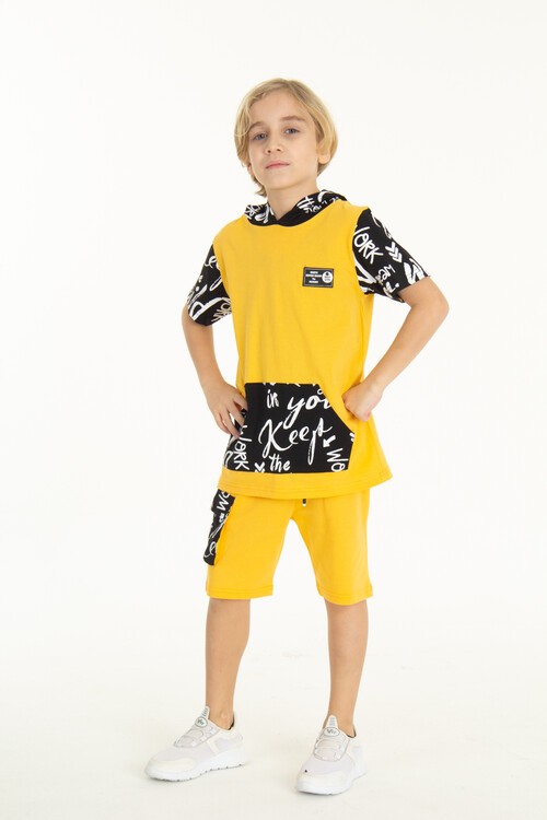 Erkek Çocuk Kanguru Cepli Şortlu Takım 4-14 Yaş 14055