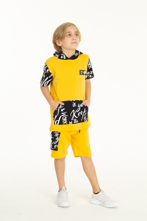 Erkek Çocuk Kanguru Cepli Şortlu Takım 4-14 Yaş 14055