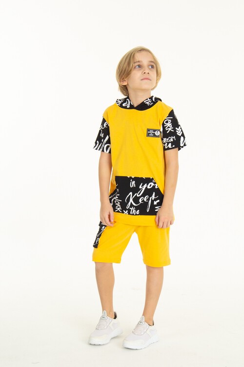 Erkek Çocuk Kanguru Cepli Şortlu Takım 4-14 Yaş 14055