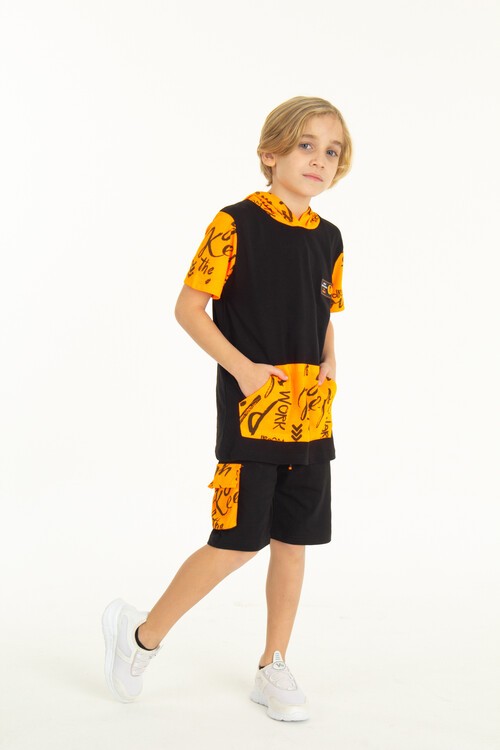 Erkek Çocuk Kanguru Cepli Şortlu Takım 4-14 Yaş 14055