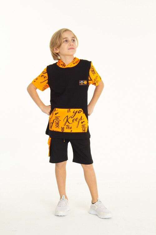 Erkek Çocuk Kanguru Cepli Şortlu Takım 4-14 Yaş 14055