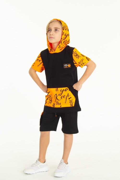 Erkek Çocuk Kanguru Cepli Şortlu Takım 4-14 Yaş 14055