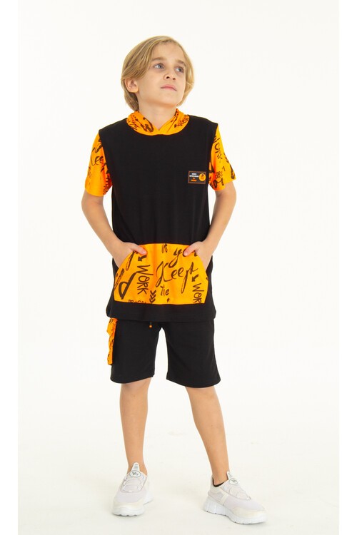 Erkek Çocuk Kanguru Cepli Şortlu Takım 4-14 Yaş 14055