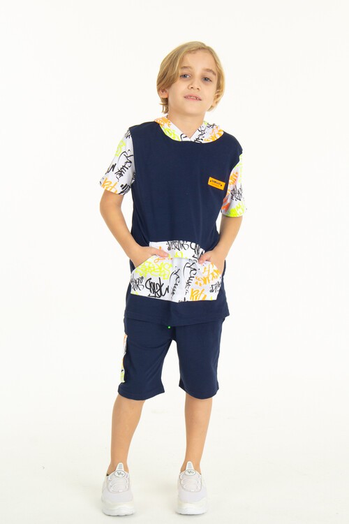 Erkek Çocuk Kanguru Cepli Şortlu Takım 4-14 Yaş 14058