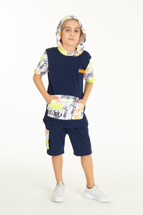 Erkek Çocuk Kanguru Cepli Şortlu Takım 4-14 Yaş 14058