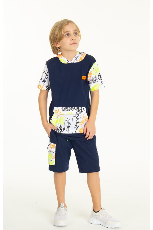 Erkek Çocuk Kanguru Cepli Şortlu Takım 4-14 Yaş 14058