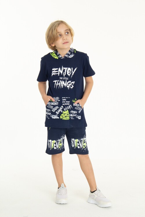 Erkek Çocuk Kapşonlu Şortlu Takım 10-14 Yaş 14061