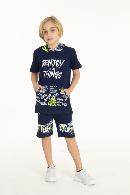 Erkek Çocuk Kapşonlu Şortlu Takım 10-14 Yaş 14061